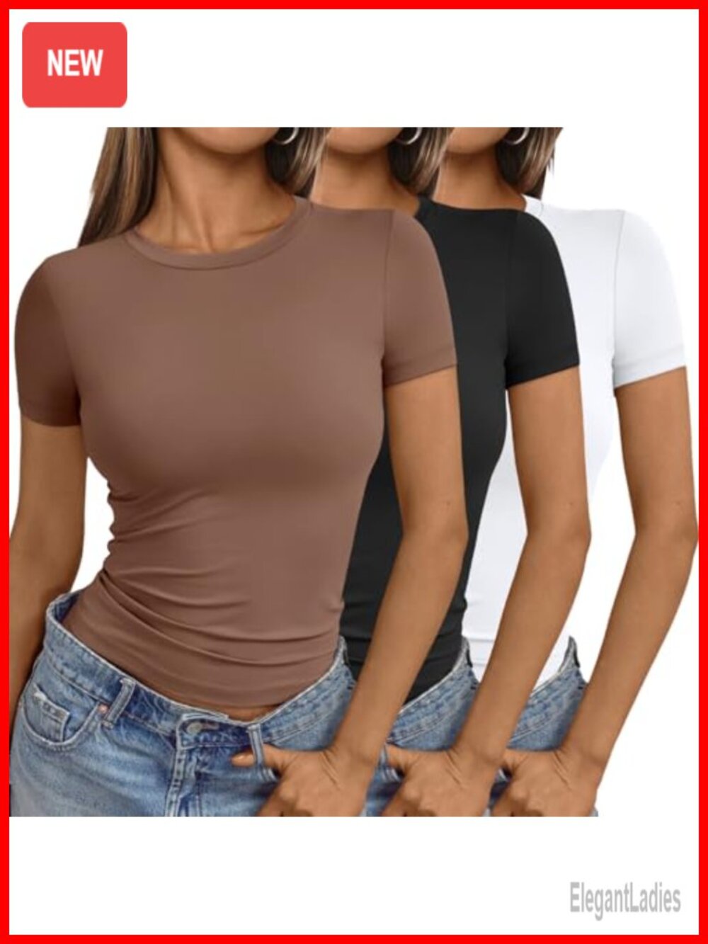3 Pack Women's Slim Fit Short Sleeve Crew Neck Crop T-Shirts Y2K Basic Tee